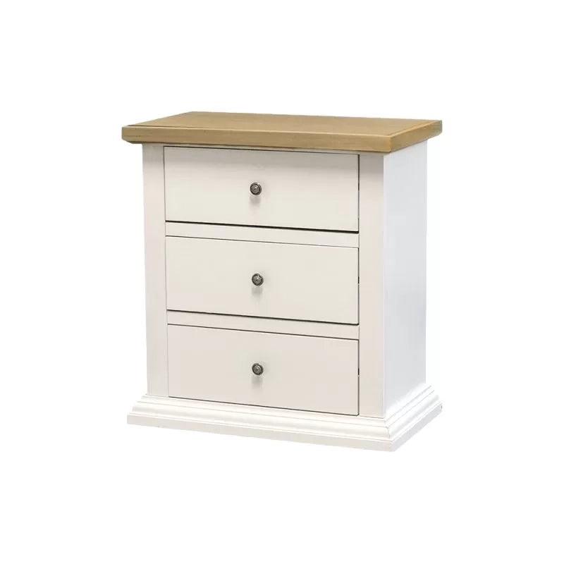 Comodino 3 cassetti legno shabby bianco naturale 64x34x60 - Mobili 2G