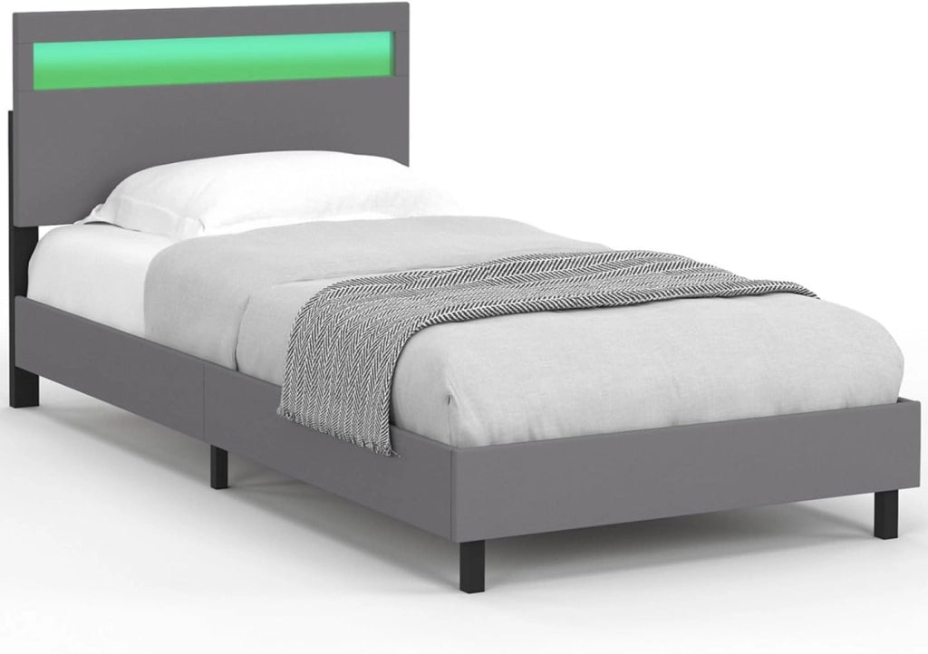 Letto singolo NEO con testata LED integrata e rete 90 x 190 cm PVC grigio