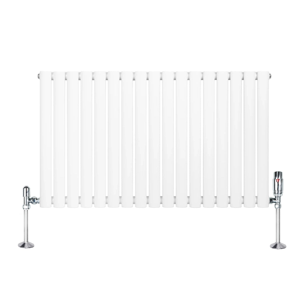 Radiatore Orizzontale Ovale 600x1020mm Bianco con Valvole TRV