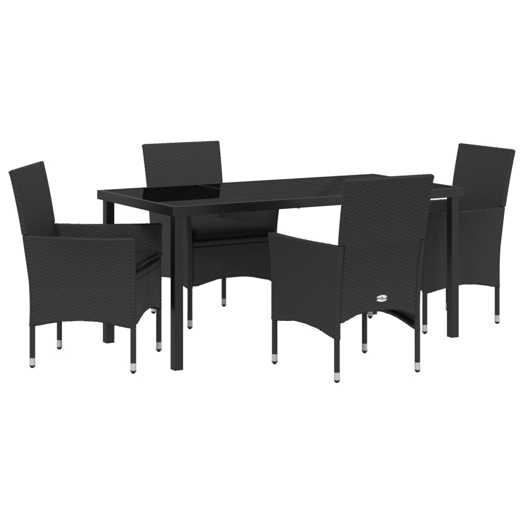 Set da Pranzo 5 Pezzi con Cuscini Rattan Sintetico Nero