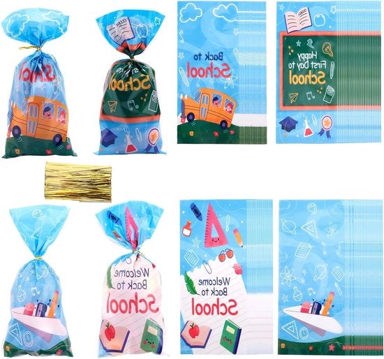 Borse di cellofan con chiusura per pacchi di caramelle, 100 pezzi, decorazioni per classe e feste studentesche