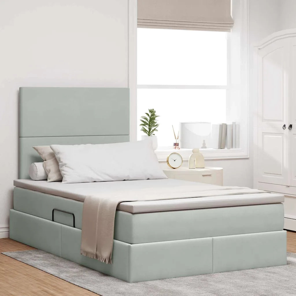 Letto con contenitore e materasso Grigio chiaro 120 x 200 cm