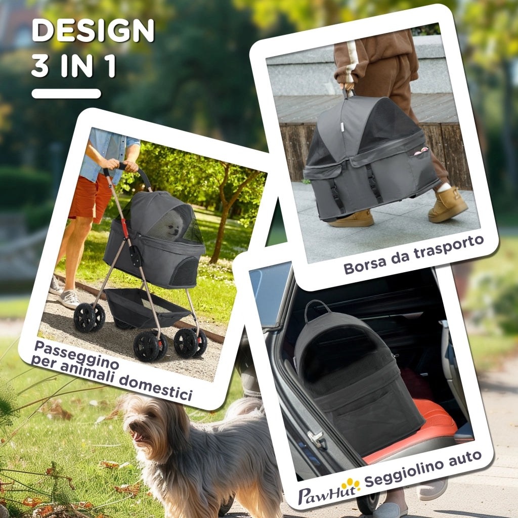 Trasportino per Cani Pieghevole 3 in 1 con Borsa e Cestino ¨C Zephmum ¨C Grigio