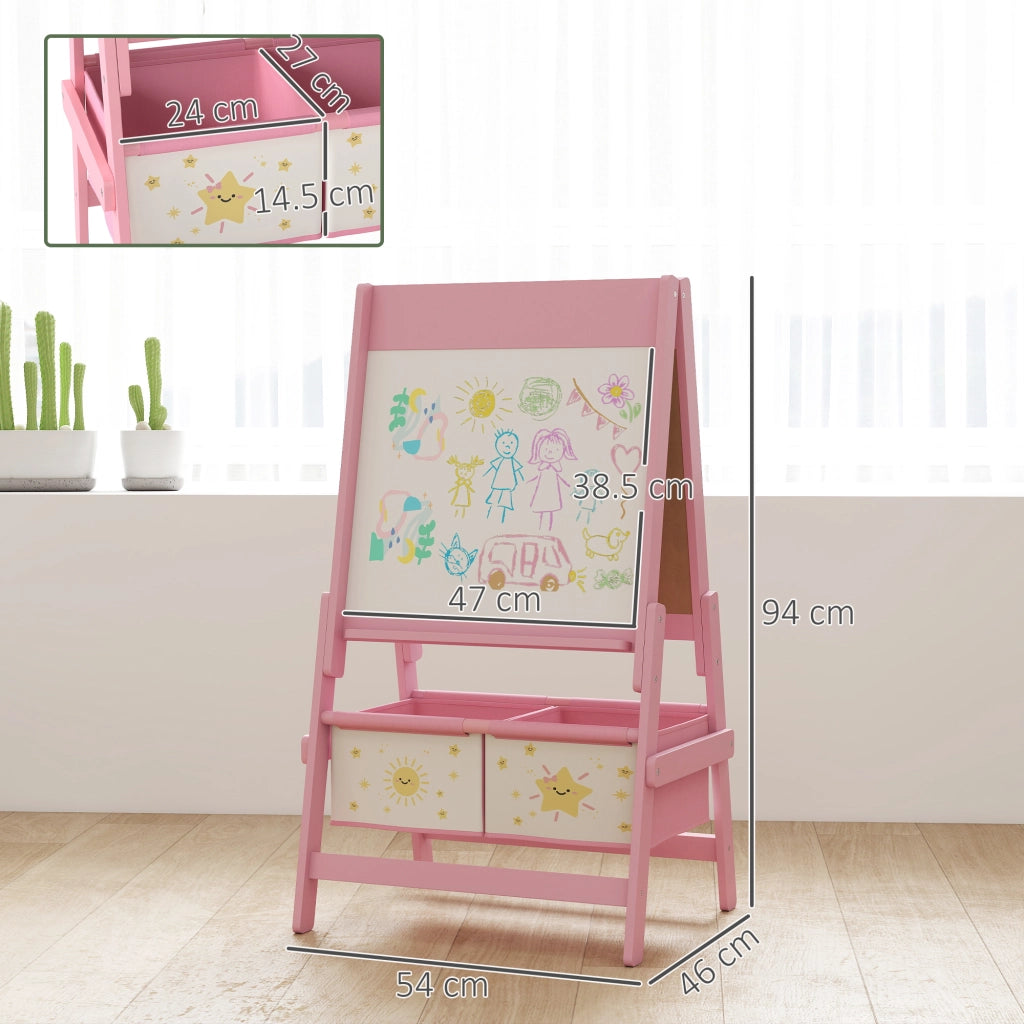 Lavagna per Bambini con Cavalletto e Rotolo di Carta ¨C zephmum ¨C Legno, Rosa, 54x46x94 cm