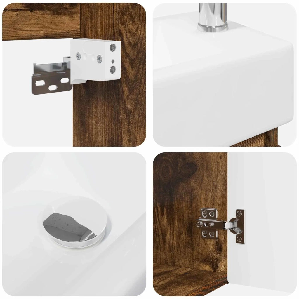 Mobile bagno con rubinetto Rovere Fumo 45,5 x 22,5 x 84 cm 889476