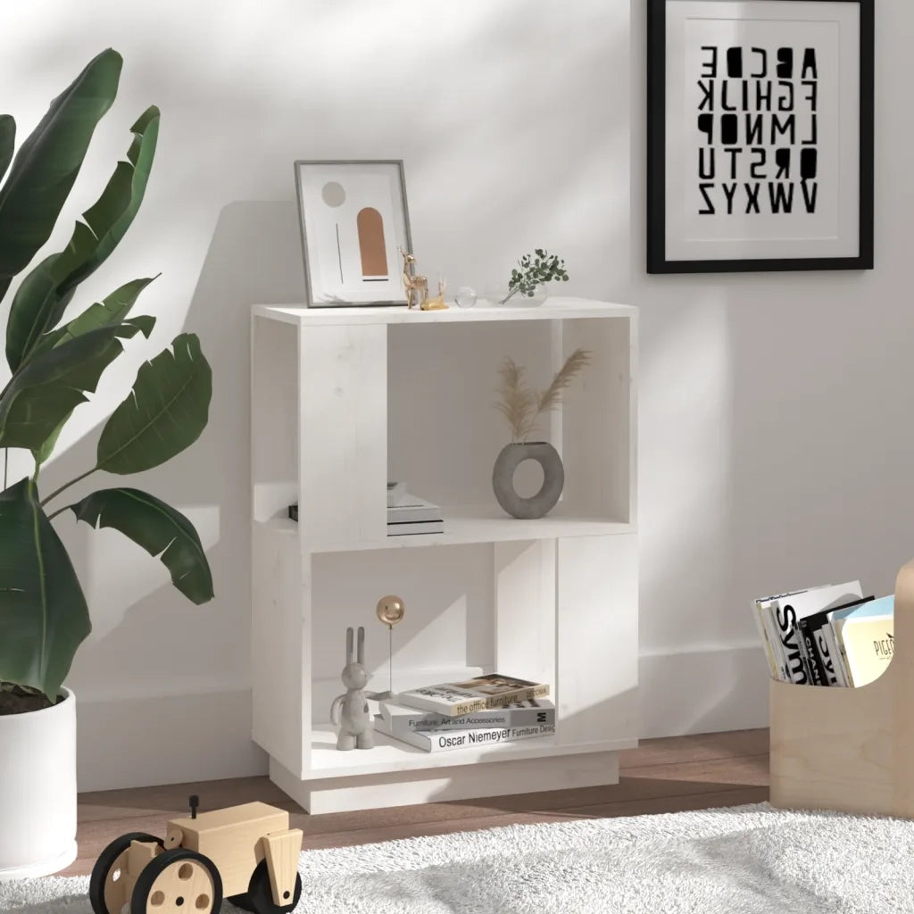 Libreria Divisorio-Scaffale per Libri-Mobile di Stoccaggio Bianco 51x25x70 cm in Legno Massello di Pino