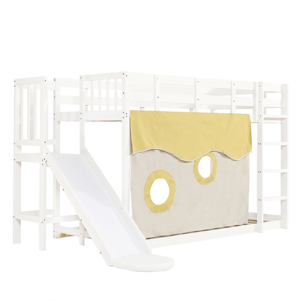 Letto a Castello in Legno con Scivolo e Baldacchino ¨C MINIMAL ¨C Bianco, Pino MDF, 90x200