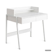 Scrivania industriale per computer Bianca FLUX 78 cm 2 cassetti 1 ripiano gambe bianche