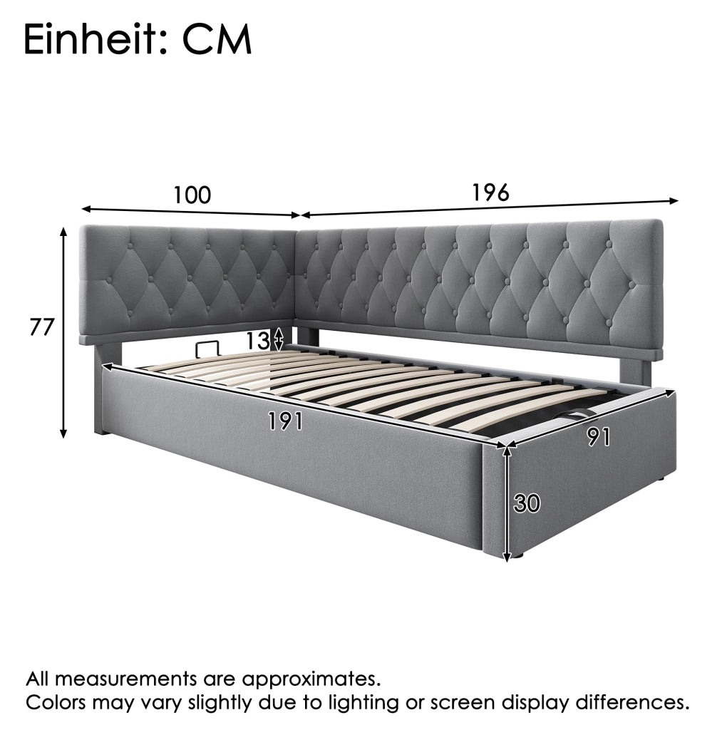 Letto con contenitore idraulico 90x190 cm in velluto grigio