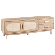 Mobile TV marrone chiaro in truciolato con frontale in rattan TV fino a 70ʺ Gambe in legno Stile boho Soggiorno