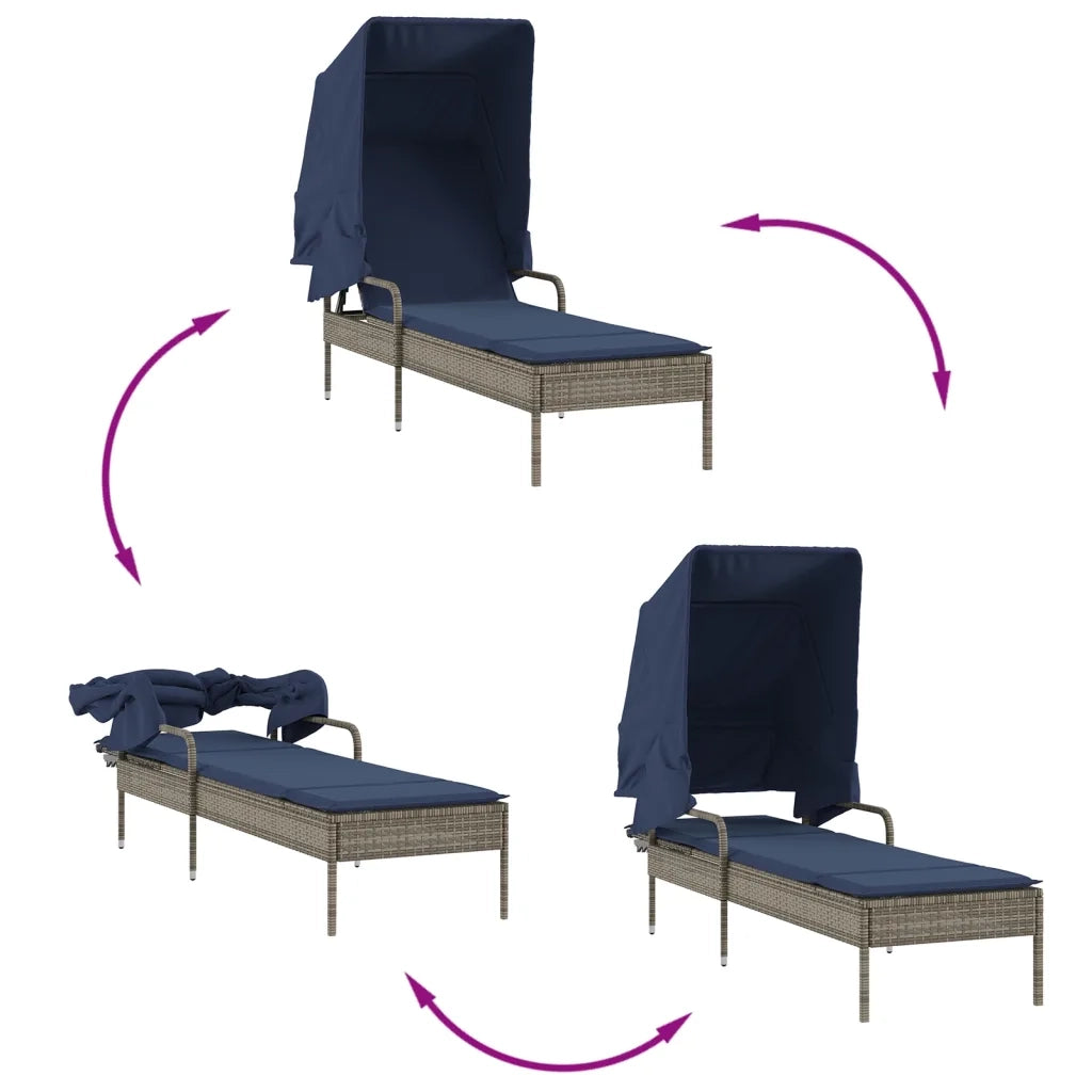 Lettino prendisole con tettuccio e Tavolino in Polyrattan Grigio 368204
