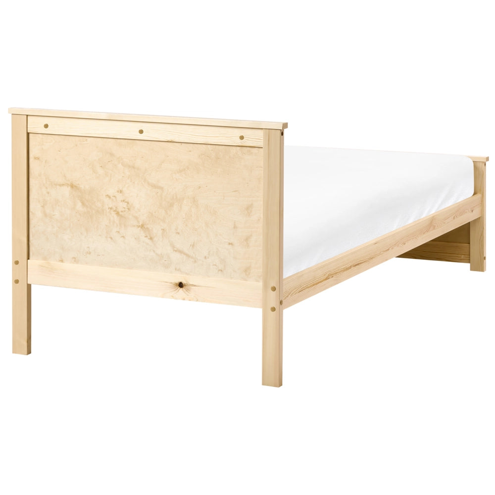 Letto singolo in legno naturale marrone chiaro 90 x 200 cm con testiera in stile scandinavo