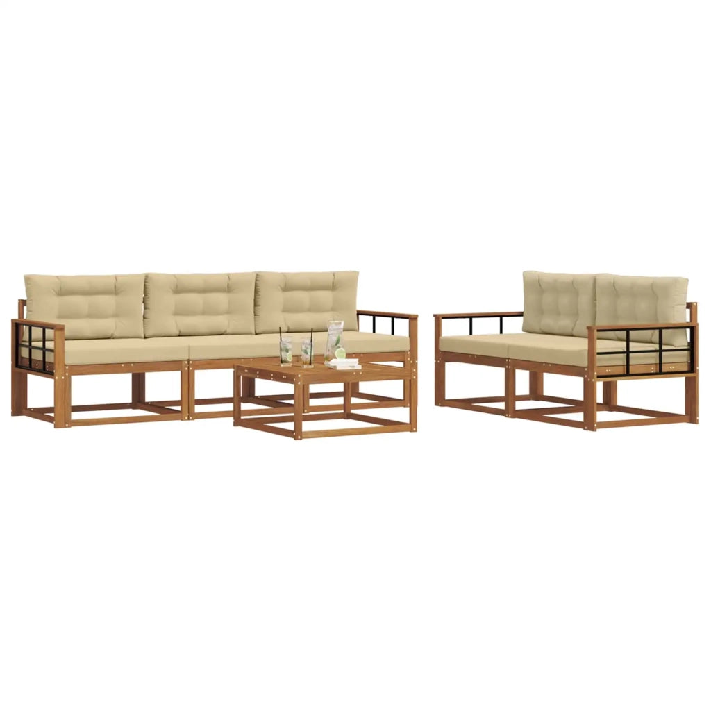 Set di divani da esterno con cuscino 6 pcs Naturale e Beige 3367206