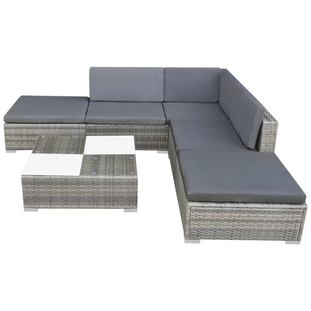 Set Divani da Giardino 6 pz con Cuscini in Polyrattan Grigio 42836