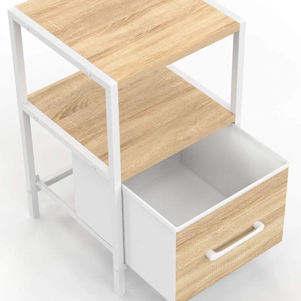 IDMarket - Set di 2 comodini UTAH, 1 cassetto e 1 nicchia, legno e bianco