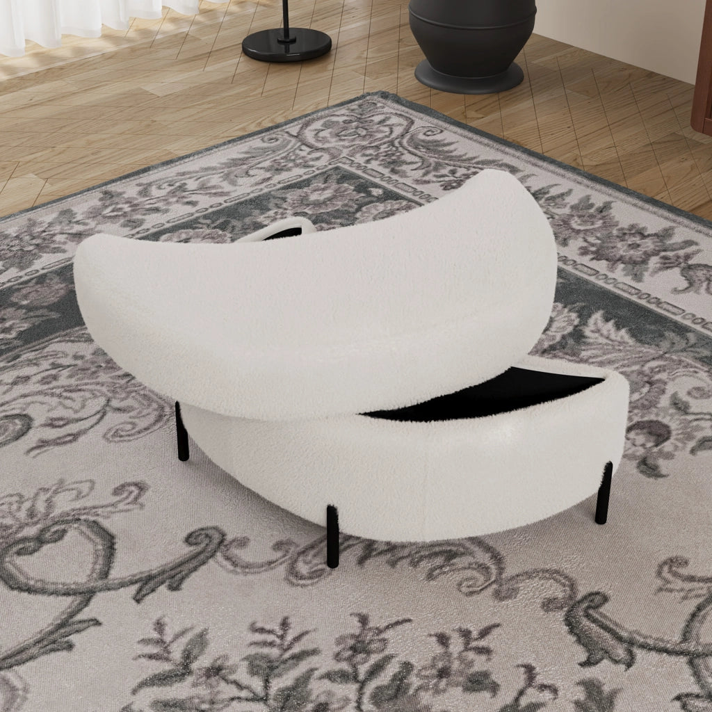 Pouf Sgabello Reclinabile con Vassoio ¨C MINIMAL ¨C Tessuto Sherpa, Avorio