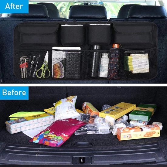Organizzatore di archiviazione per auto Tasche auto per bagagliaio Tasche acqua-resistenti per auto con struttura elastica rigida per SUV Nero