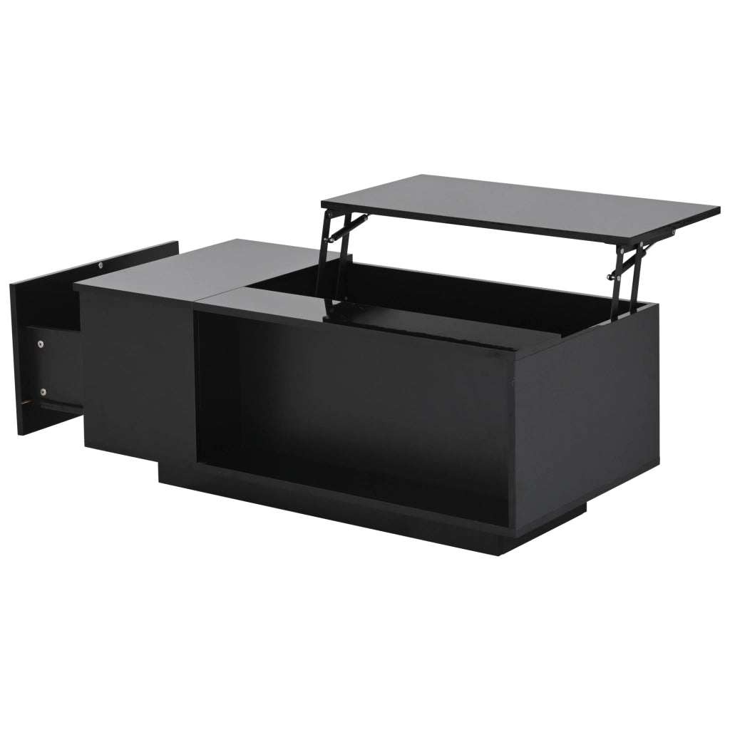 Tavolino da soggiorno 100 x 50 x 40 cm con piano sollevabile, vano nascosto, cassetto laterale e illuminazione LED, nero