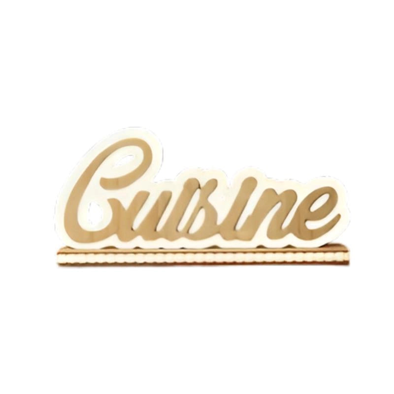 SCRITTA CUISINE DECORAZIONE IN LEGNO COLOR LEGNO NATURALE E BIANCO DIMENSIONI 25X4X10,6CM