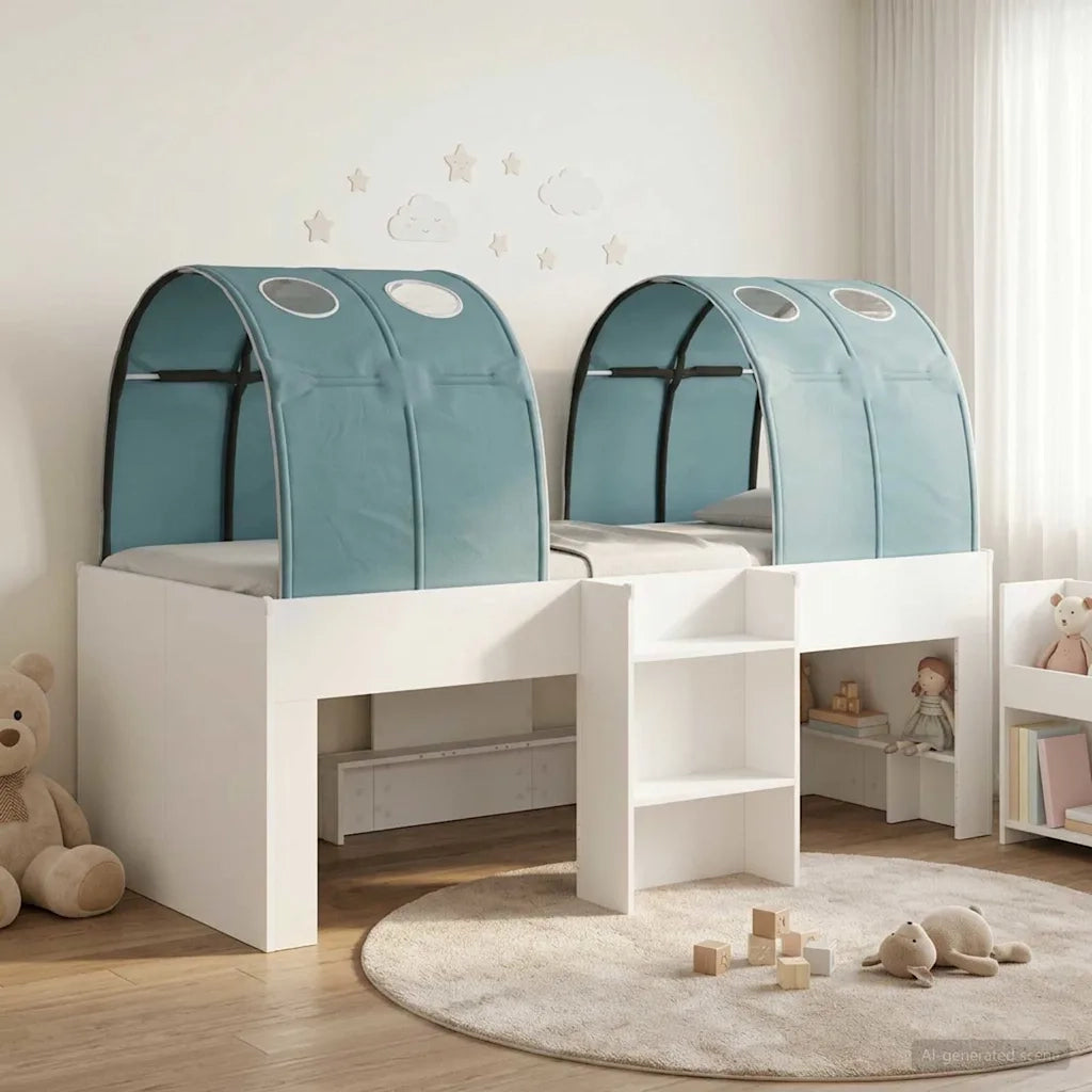 Letto con Tunnel 4 pcs Bianco e azzurro Legno ingegnerizzato