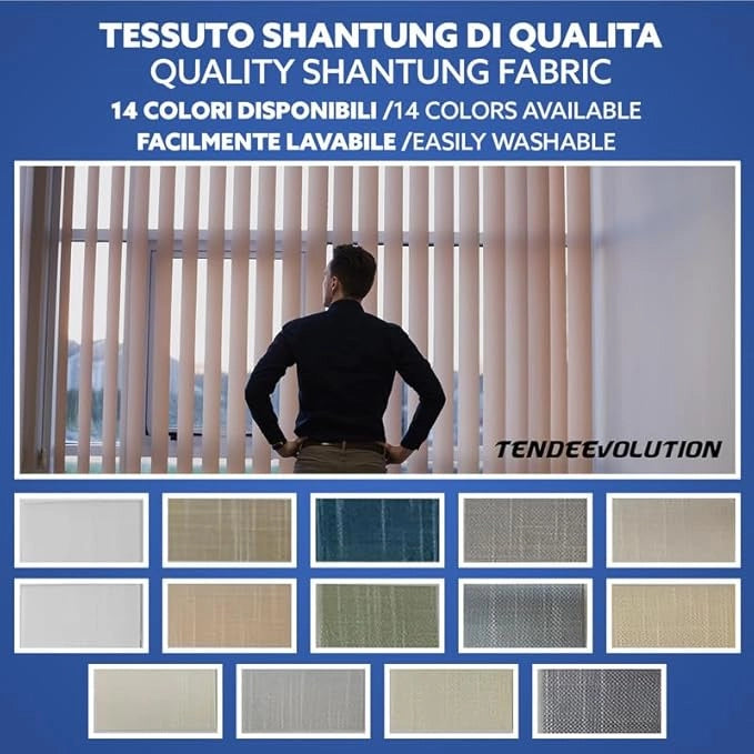 Tenda Verticale Shantung 127mm - Colore Blu 62, Attacco Soffitto - Larghezza 4m x Altezza 2m - Apertura Sinistra - Per Casa E Ufficio