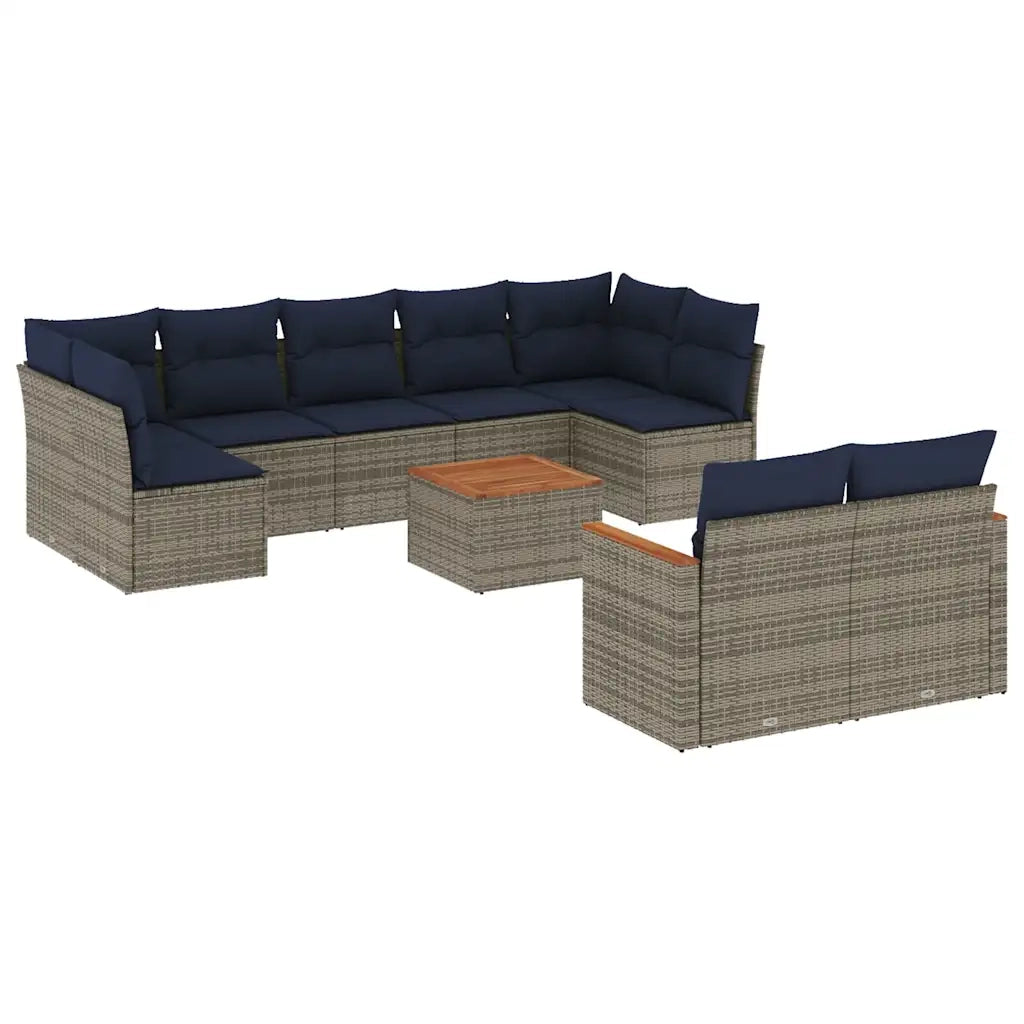 Set Divani da Giardino 10 pz con Cuscini Grigio in Polyrattan 3226299