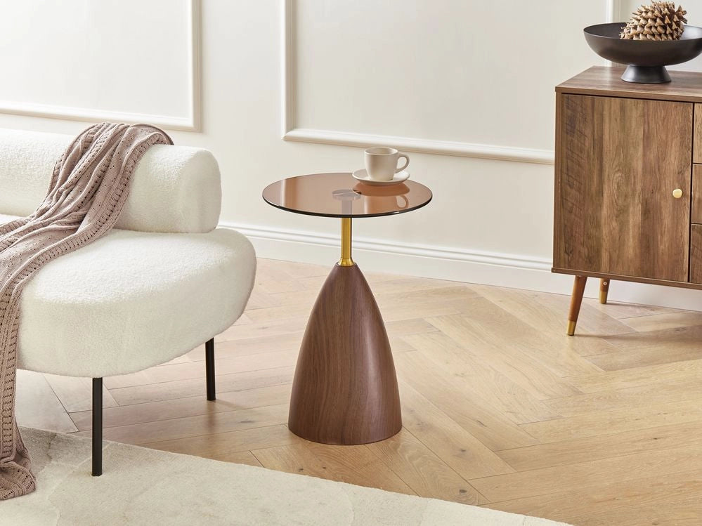Tavolino rotondo in metallo marrone stile glamour soggiorno salotto elegante