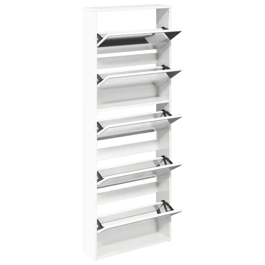 Scarpiera con Specchio a 5 Livelli-Mobile con specchio Bianco Lucido 63x17x169,5 cm