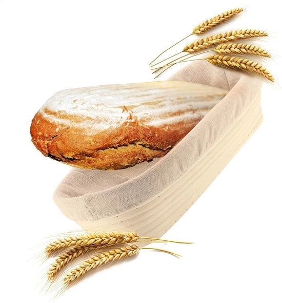 Kit di fermentazione con insegna lavabile in tessuto, contenitore di lievitazione in canna di bambù, contenitore per pane per la panificazione, forma ovale per pane, panno da forno (ciotola per pane ovale, 1 pezzo)