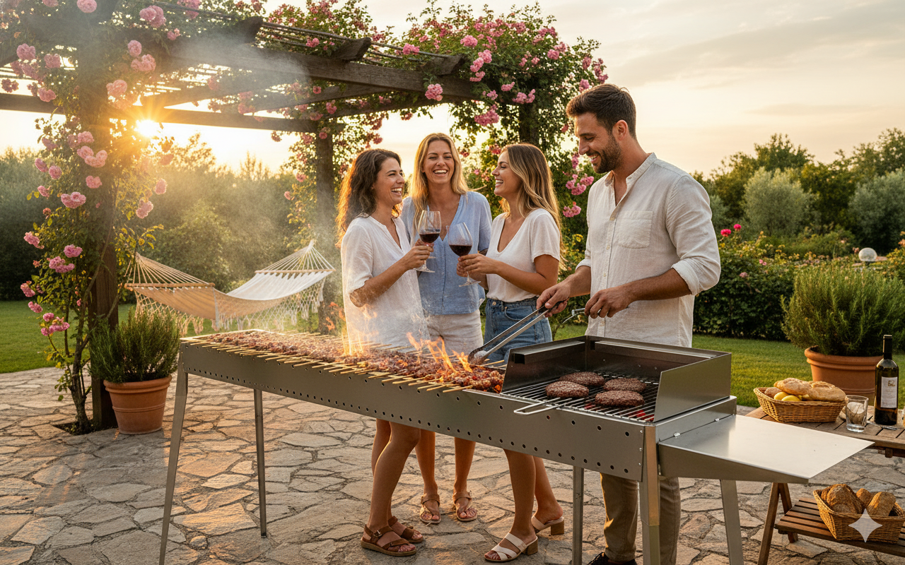 Cuoci Arrosticini a Carbone 160 cm con Barbecue Lisa Luxury Miami Grill 1200+400