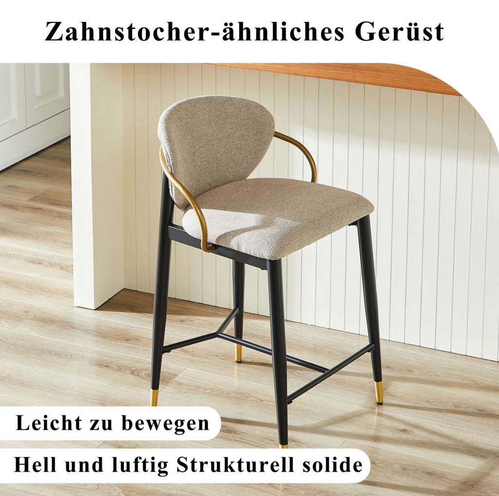 SGABELLO ALTO Set da 2 pezzi Regolabile in altezza Chenille Marrone chiaro Nero-Oro
