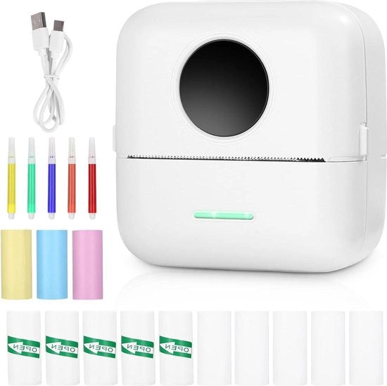 Stampante termica portatile - stampante Bluetooth wireless con 13 fogli di carta stampante - stampante mini portatile per sistemi Android e iOS - elenco giornale, elenco giornale
