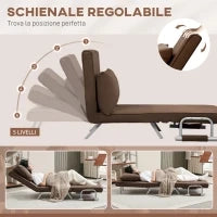 Poltrona Letto Moderna 2 in 1 con Schienale Reclinabile su 5 Posizioni e Cuscino, 65x69x80cm, Marrone