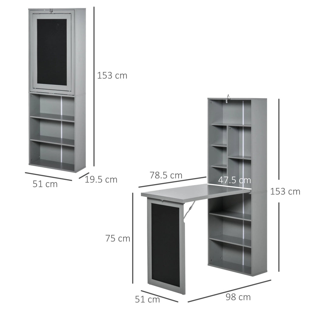 Libreria con Scrivania a Scomparsa Salvaspazio 98x51x153 cm in MDF Grigio