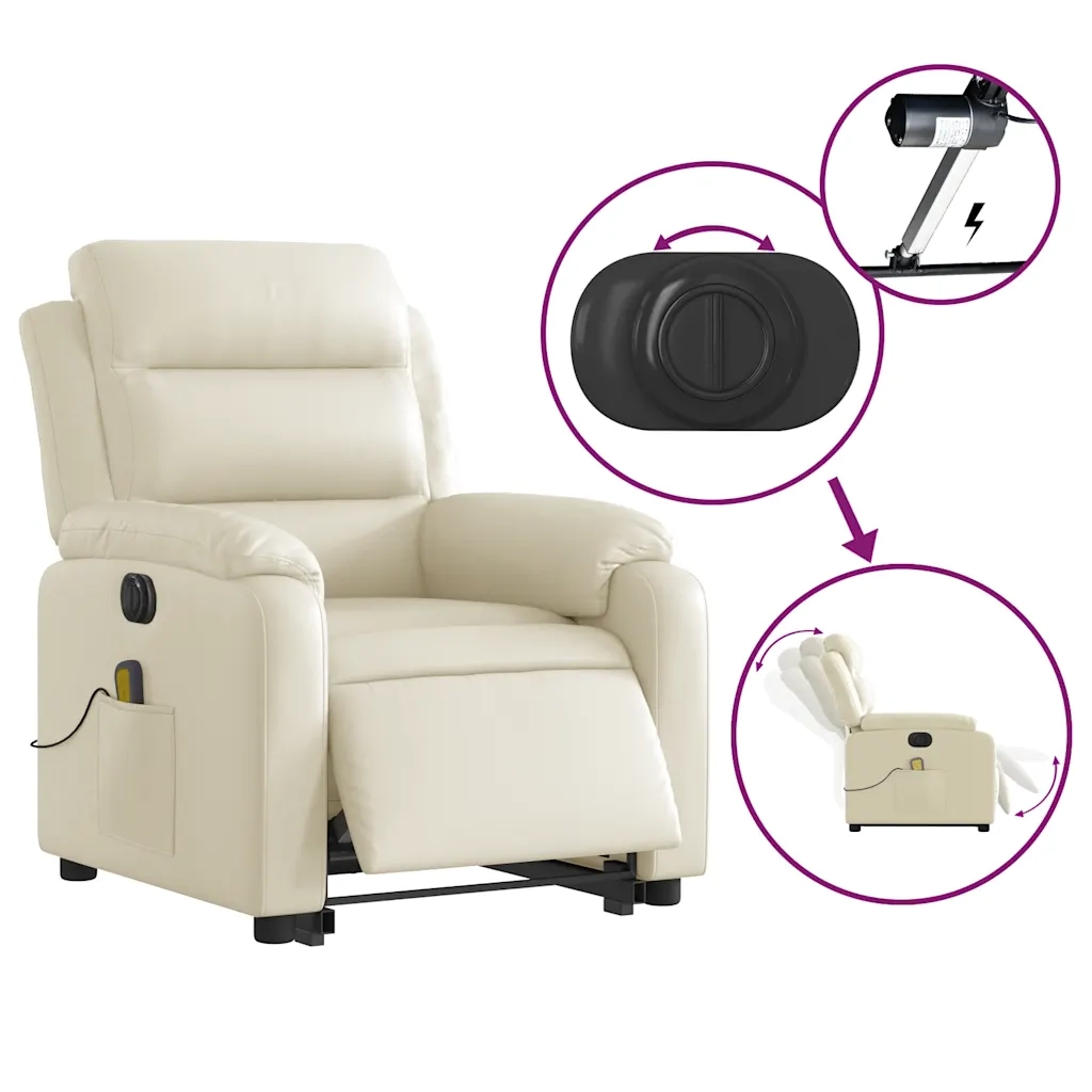 Poltrona Alzapersona Elettrica Reclinabile Crema in Similpelle 3205064