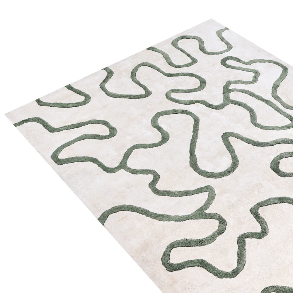 Tappeto beige chiaro con motivo astratto in viscosa verde 160 x 230 cm stile moderno glamour