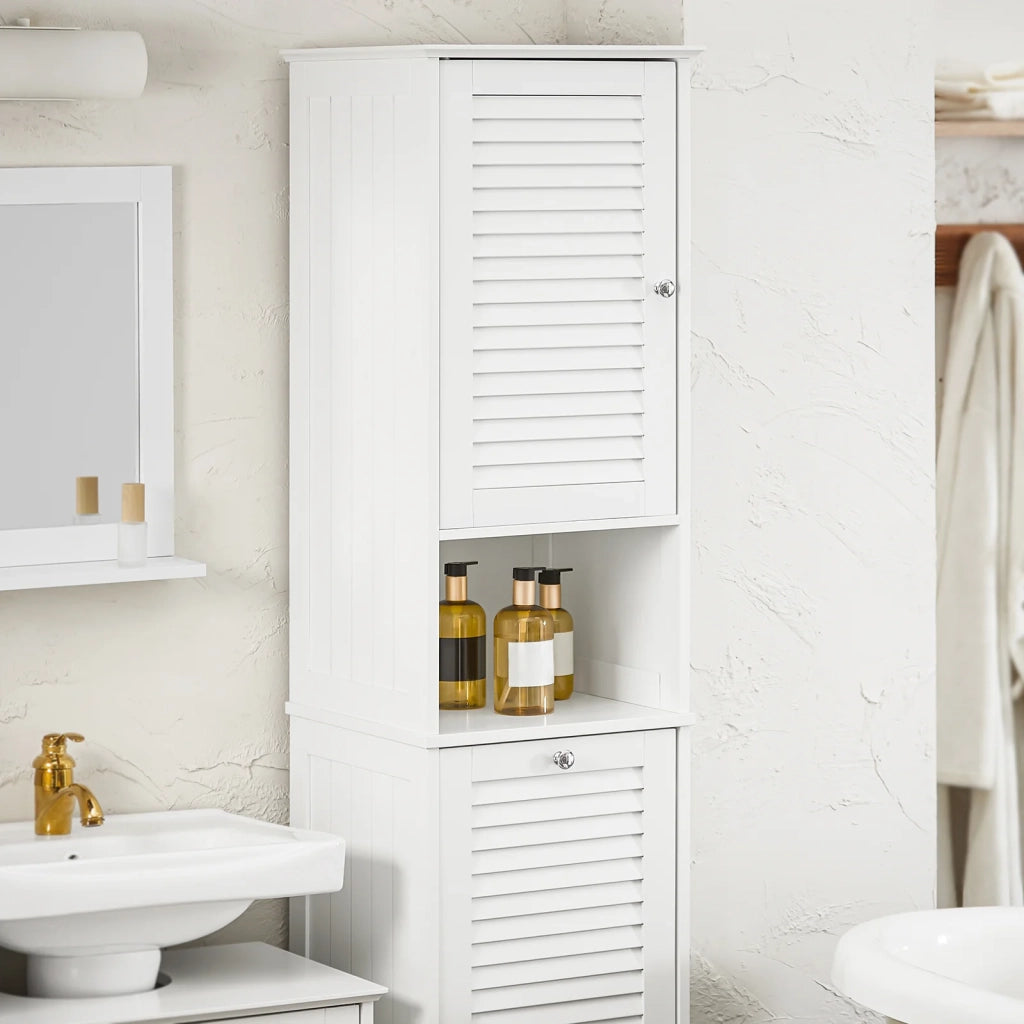 Mobile A Colonna Bagno Salvaspazio Mobile Alto Con Borsa Portabiancheria Pieghevole Bianco L40xP38xA170 Cm BZR124-W