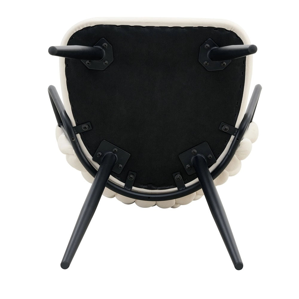 Sedia da Pranzo Imbottita in Velluto con Schienale Intrecciato ¨C MINIMAL ¨C Beige/Nero, Gambe in Metallo