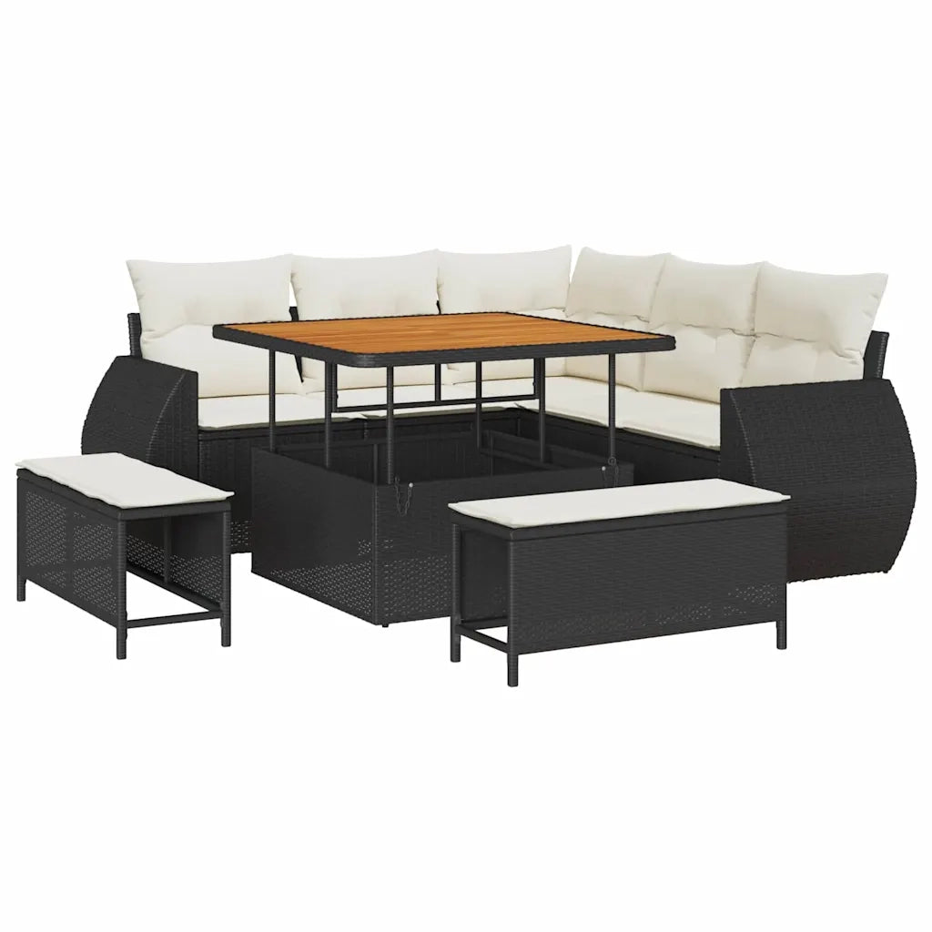 vidaXL Set Divano da Giardino 8 pcs Nero e crema 100 x 100 x 71 cm