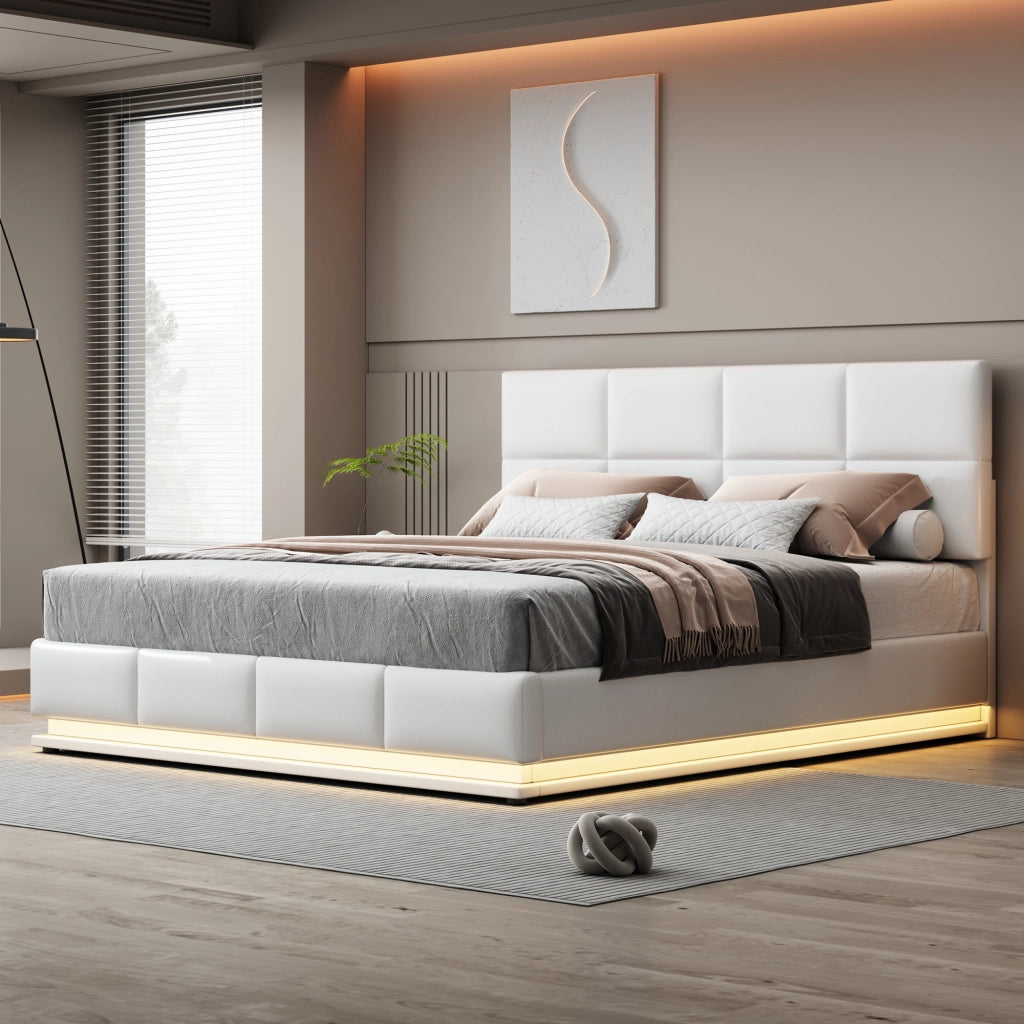 letto imbottito ecopelle bianco 180 x 200 cm