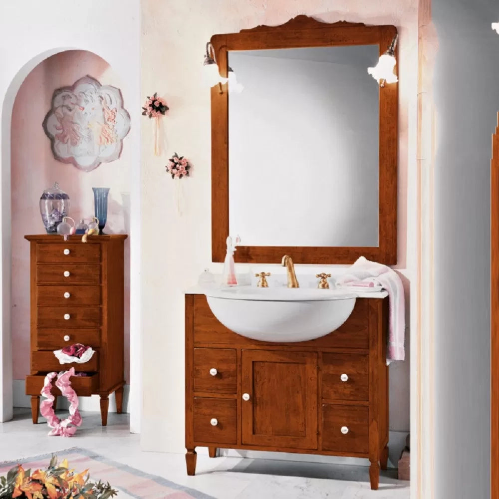 Mobile bagno 90 cm in legno lavabo 4 cassetti 1 porta e specchio - Mobili 2G