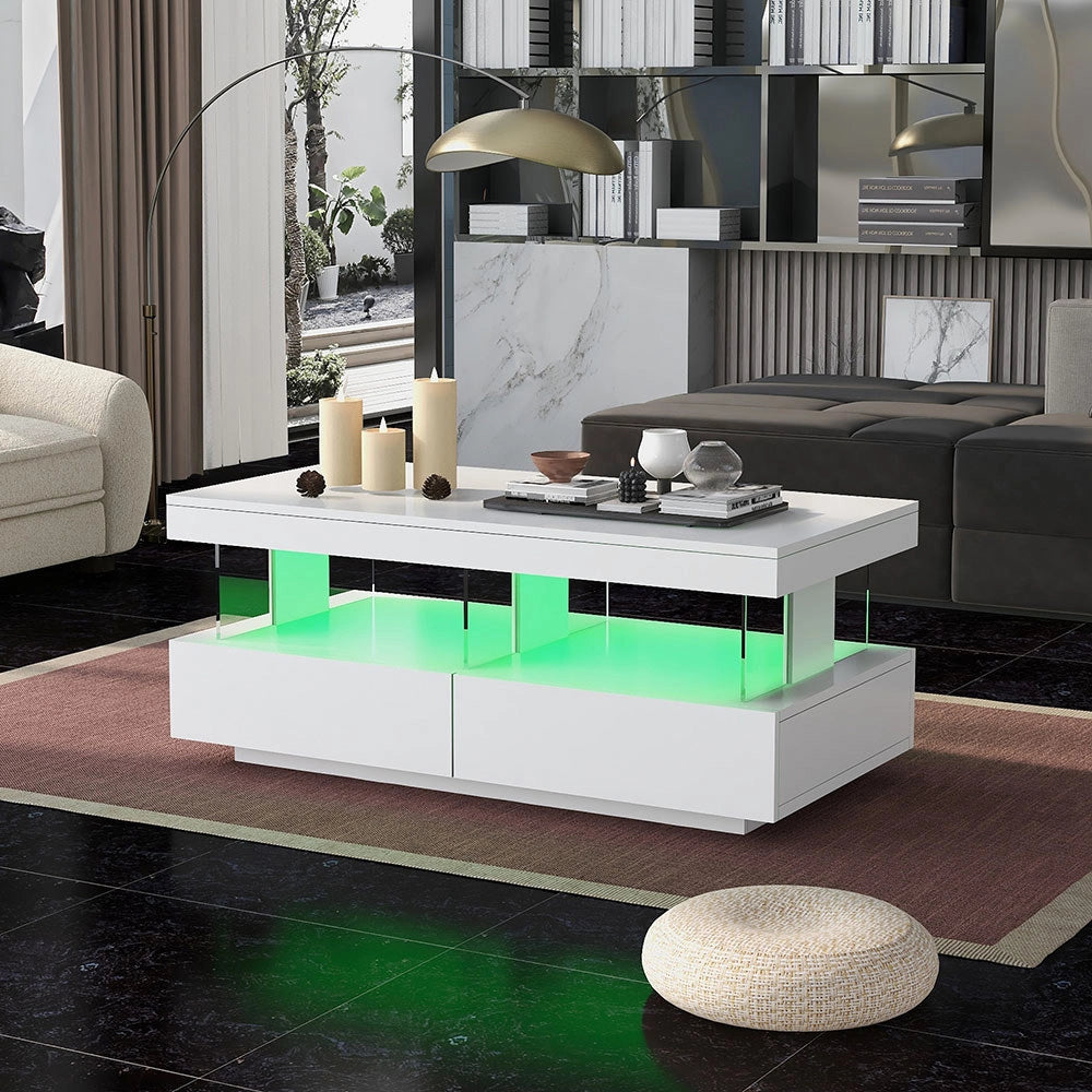 Tavolino moderno LED - Xylo - 100x60x49.5 cm - Bianco - Resistente ai graffi