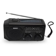 Radio portatile AM/FM con ricarica solare e dinamo, batteria 2000mAh, torcia LED di emergenza, caricabatterie USB - SOGO