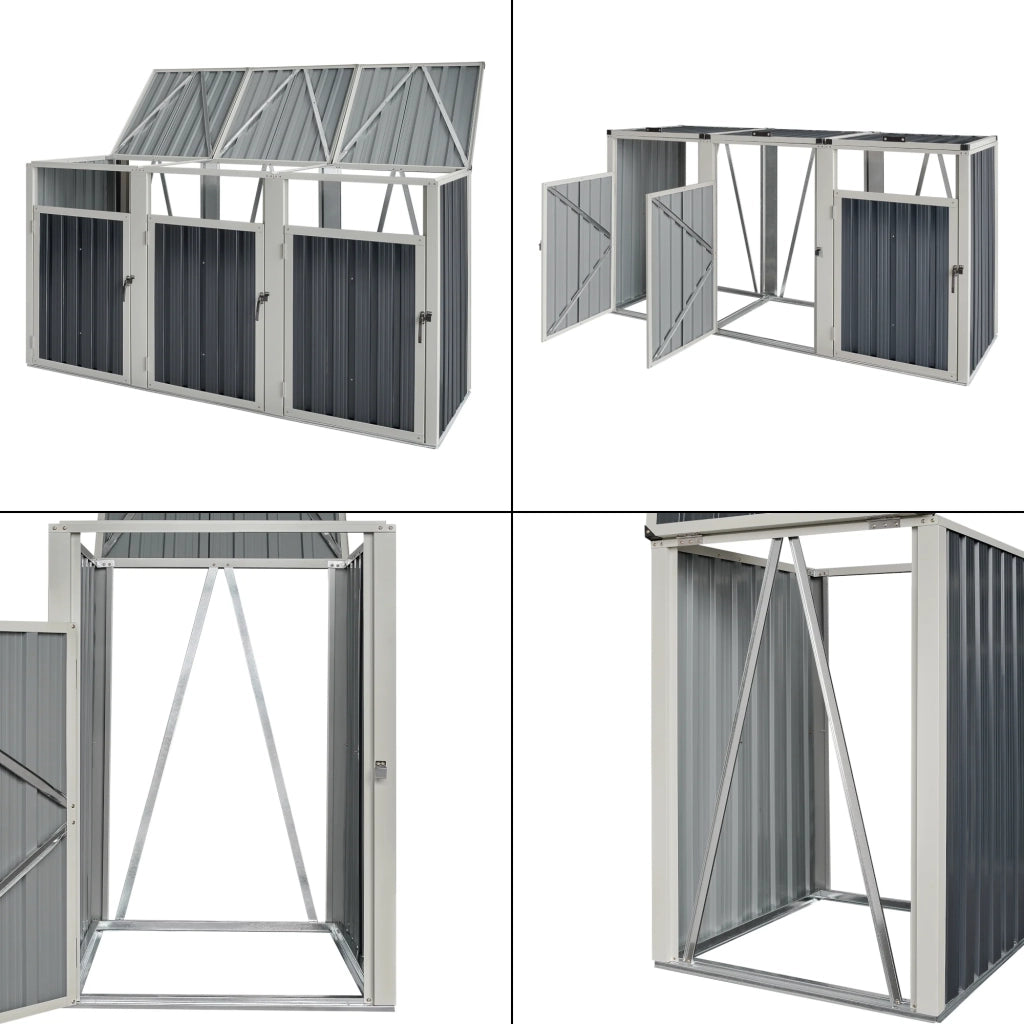 Contenitore per rifiuti a 3 scomparti con ante con maniglia 121 x 219 x 82 cm grigio antracite 03_0006695