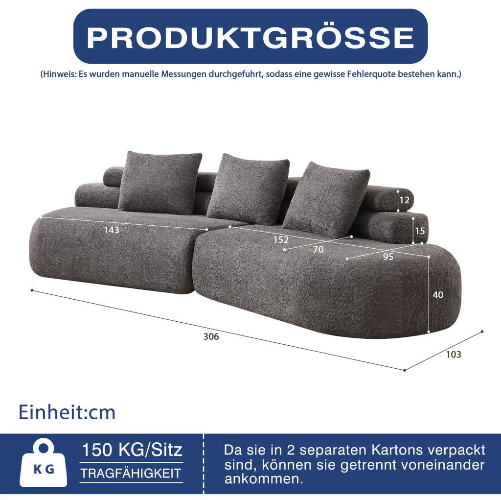 Divano modulare curvo 3 pezzi in chenille grigio antracite HOMVRA