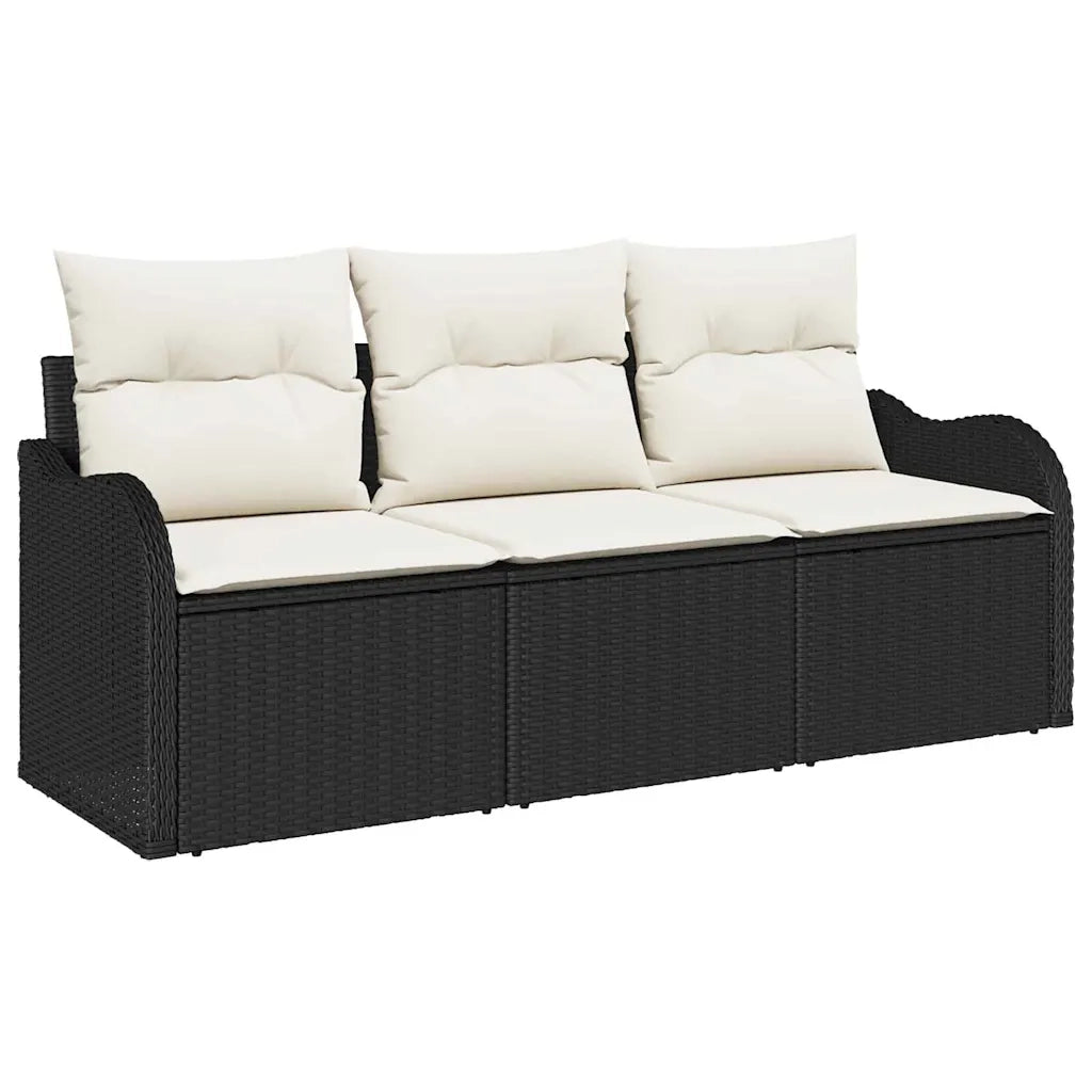 Set Divano da Giardino con cuscino 3 pz | Set Salotto da Giardino Nero polyrattan