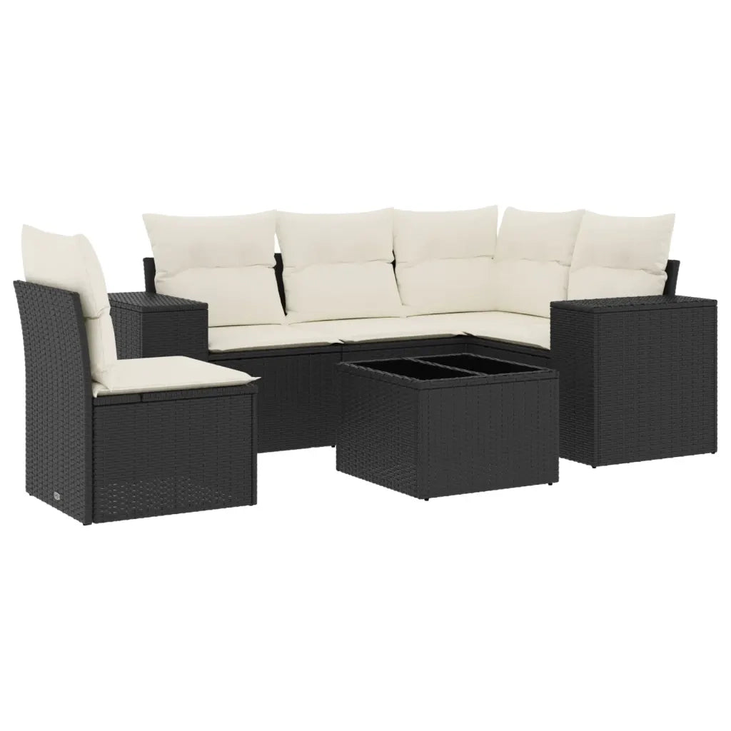 Set Divano da Giardino 6 pz con Cuscini Nero in Polyrattan 3222575