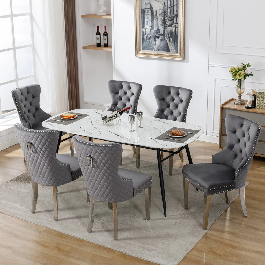Sedia da Pranzo Imbottita in Velluto ¨C Xylo ¨C Set 6 Pezzi, Gambe in Metallo, Grigio