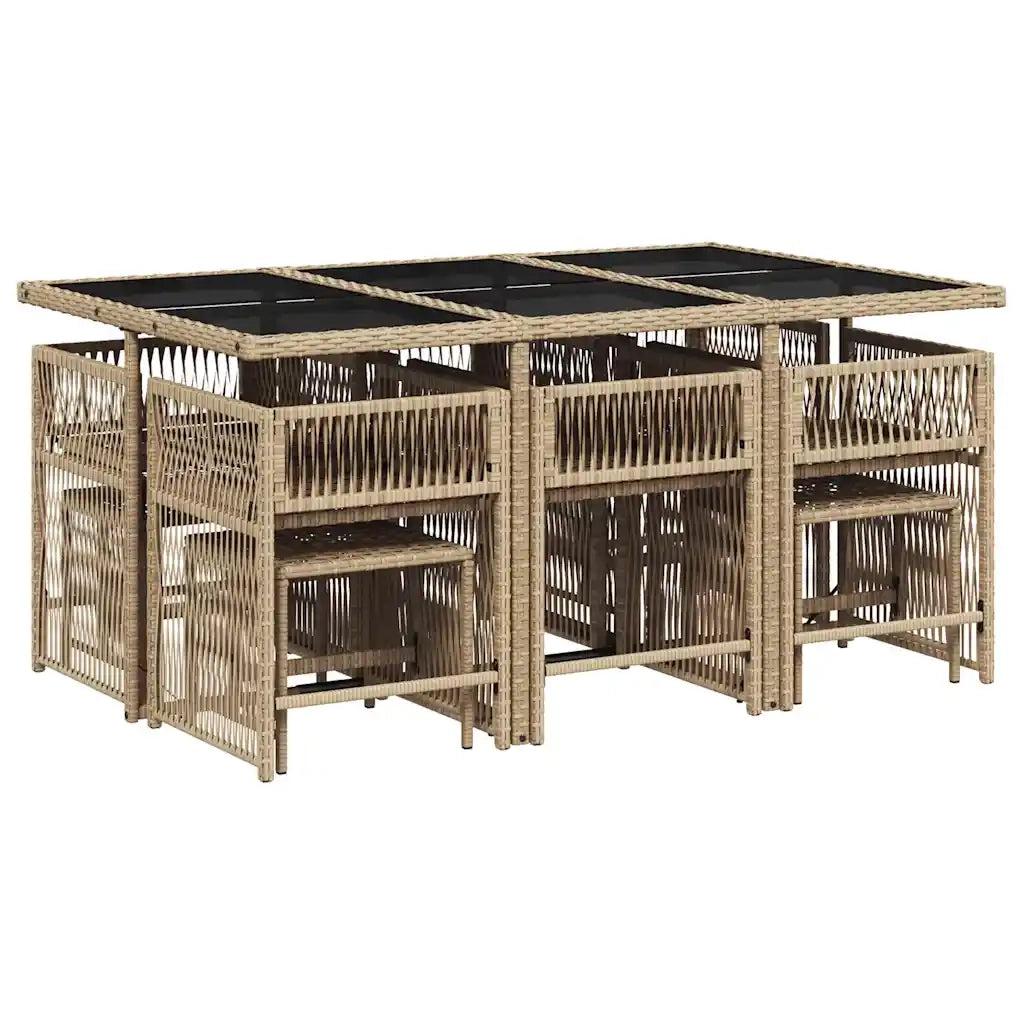Set da Pranzo da Giardino 11 pz con Cuscini Beige in Polyrattan