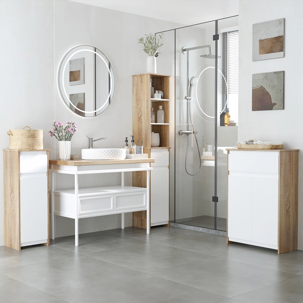Mobile Bagno con Cassetto e Armadietto ¨C zephmum ¨C MDF, 32.6x30x90 cm
